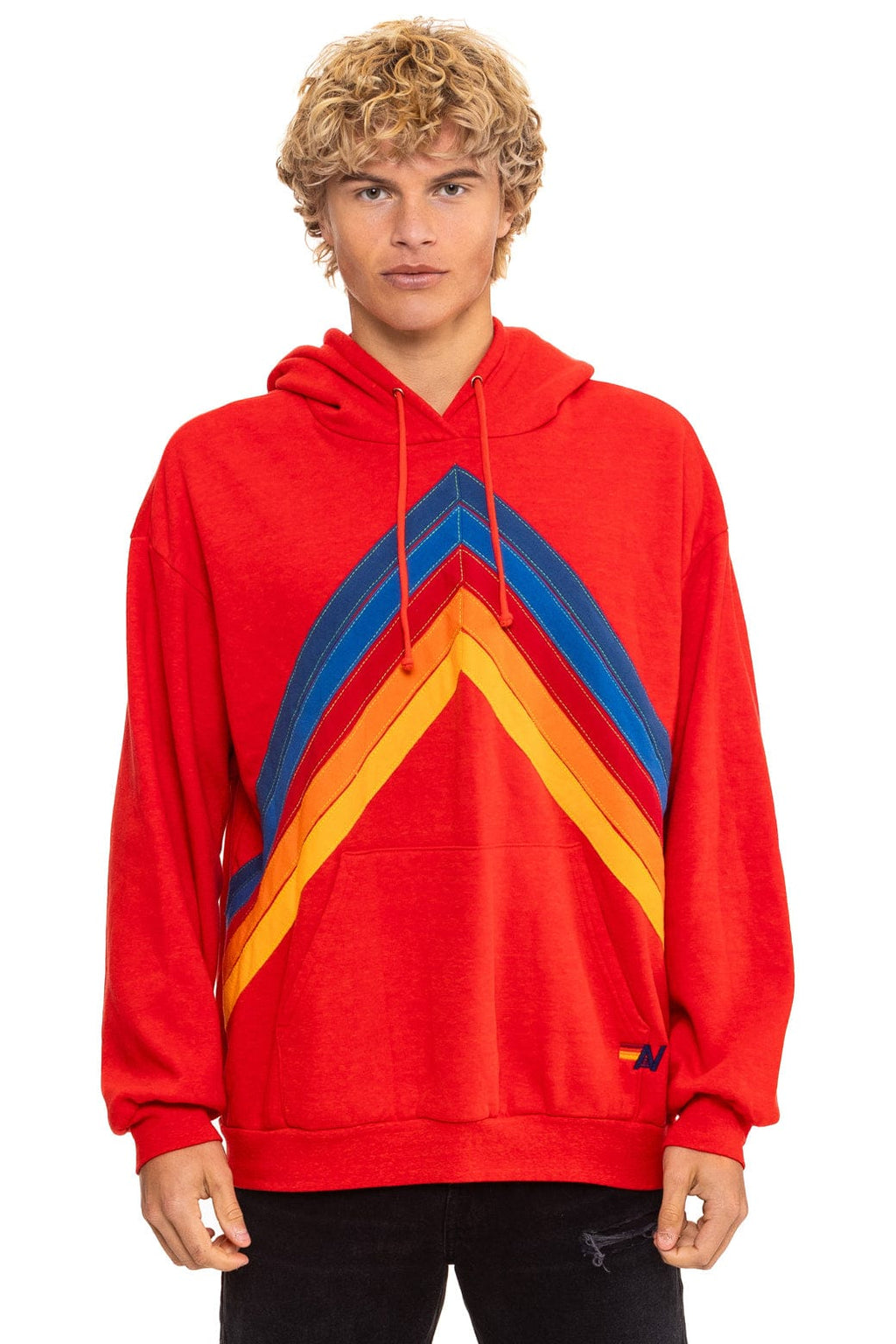 Retro MOUNTAIN STITCH CHEVRON PULLOVER HOODIE RELAXED - RED