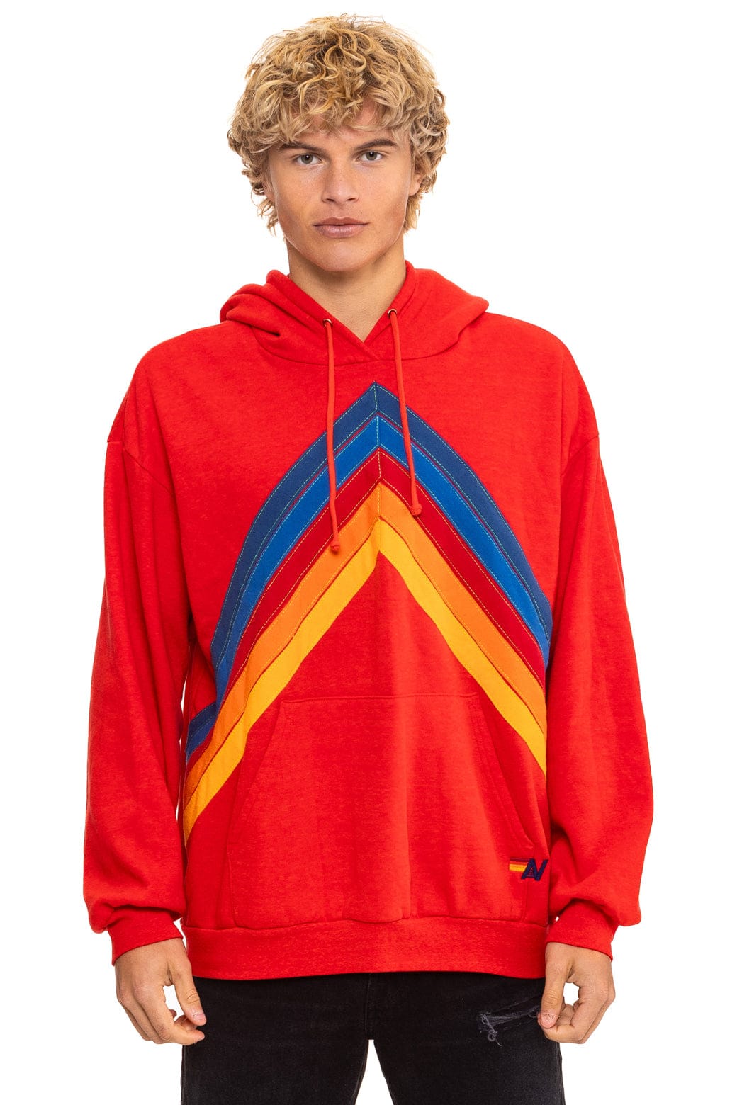 Retro MOUNTAIN STITCH CHEVRON PULLOVER HOODIE RELAXED - RED
