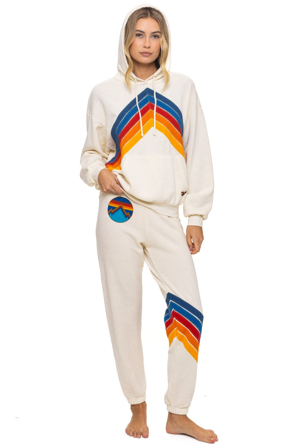 Retro MOUNTAIN STITCH CHEVRON PULLOVER HOODIE RELAXED - VINTAGE WHITE