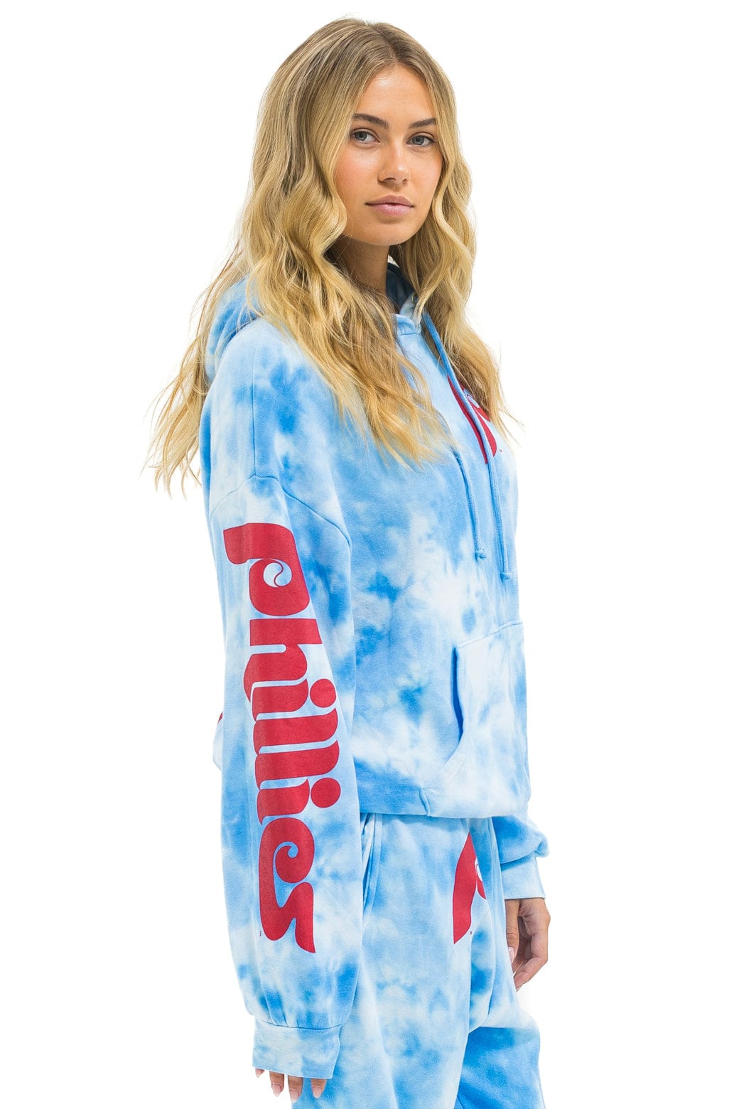 Retro PHILLIES HAND DYED RELAXED PULLOVER HOODIE - TIE DYE BLUE