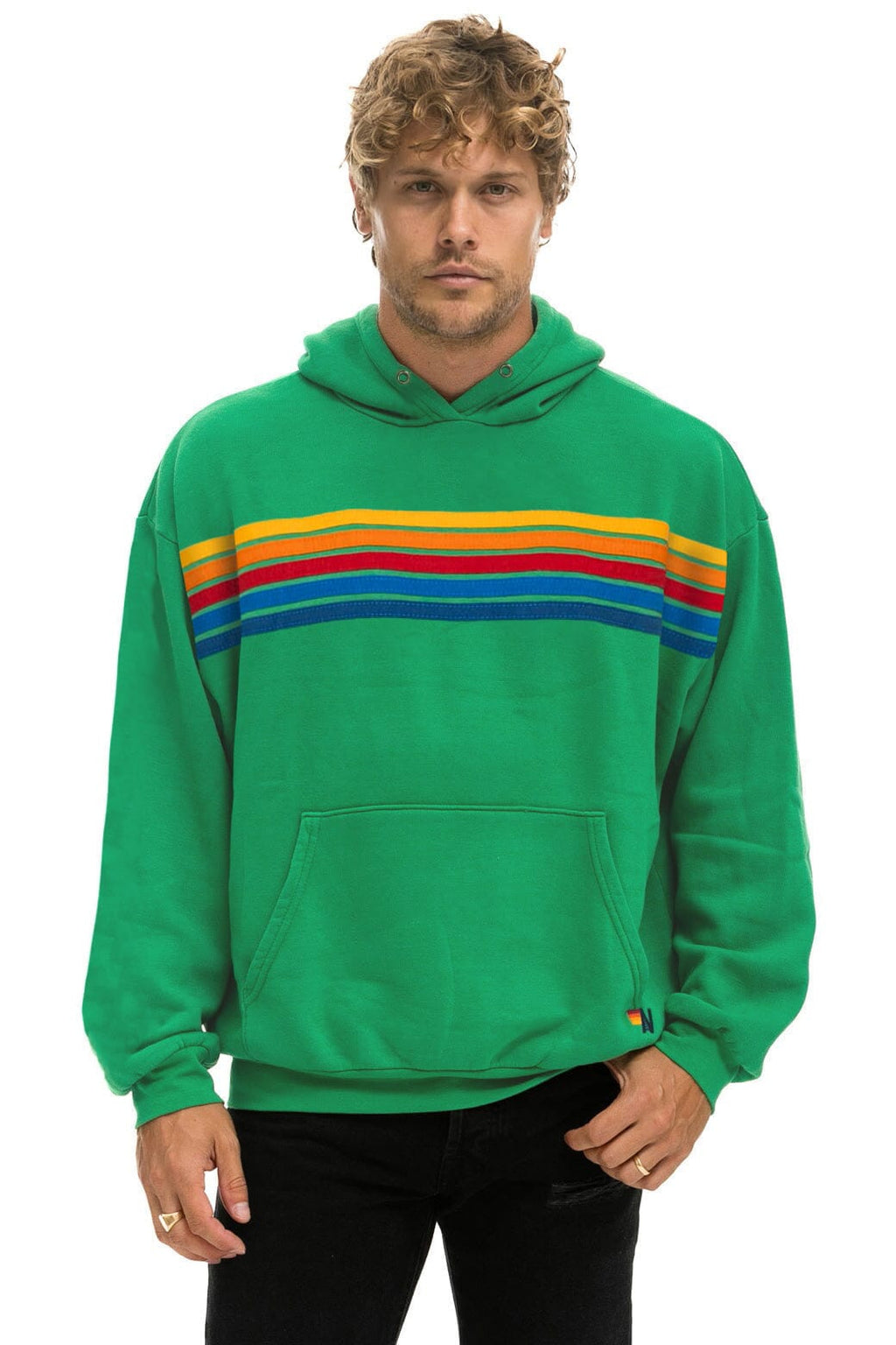 Retro 5 STRIPE RELAXED PULLOVER HOODIE - KELLY GREEN