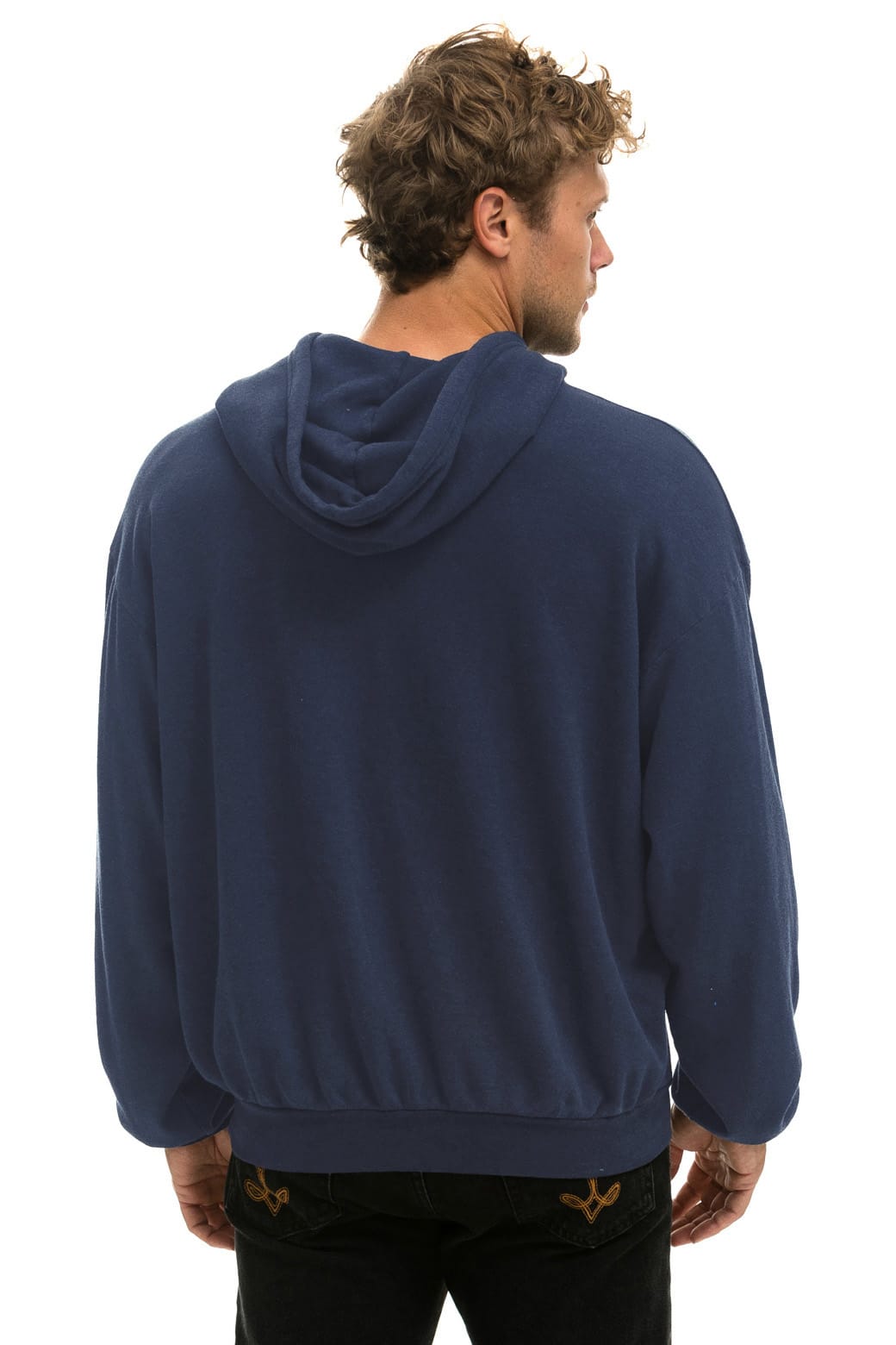 Retro 5 STRIPE RELAXED PULLOVER HOODIE - NAVY