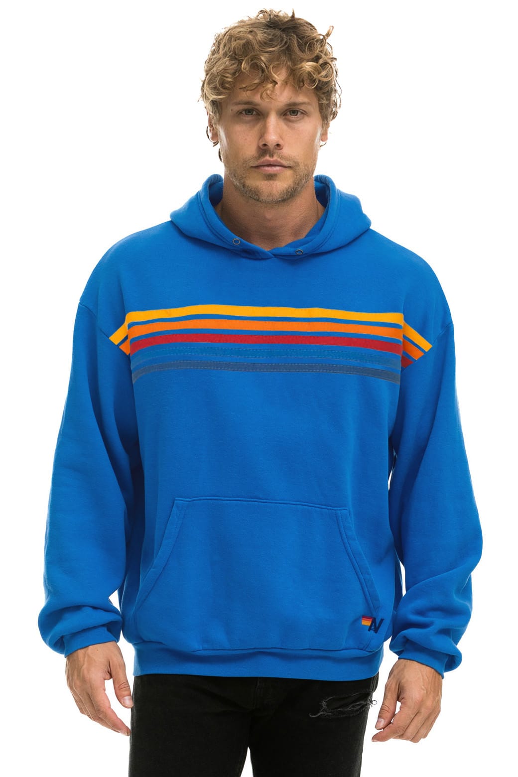 Retro 5 STRIPE RELAXED PULLOVER HOODIE - OCEAN