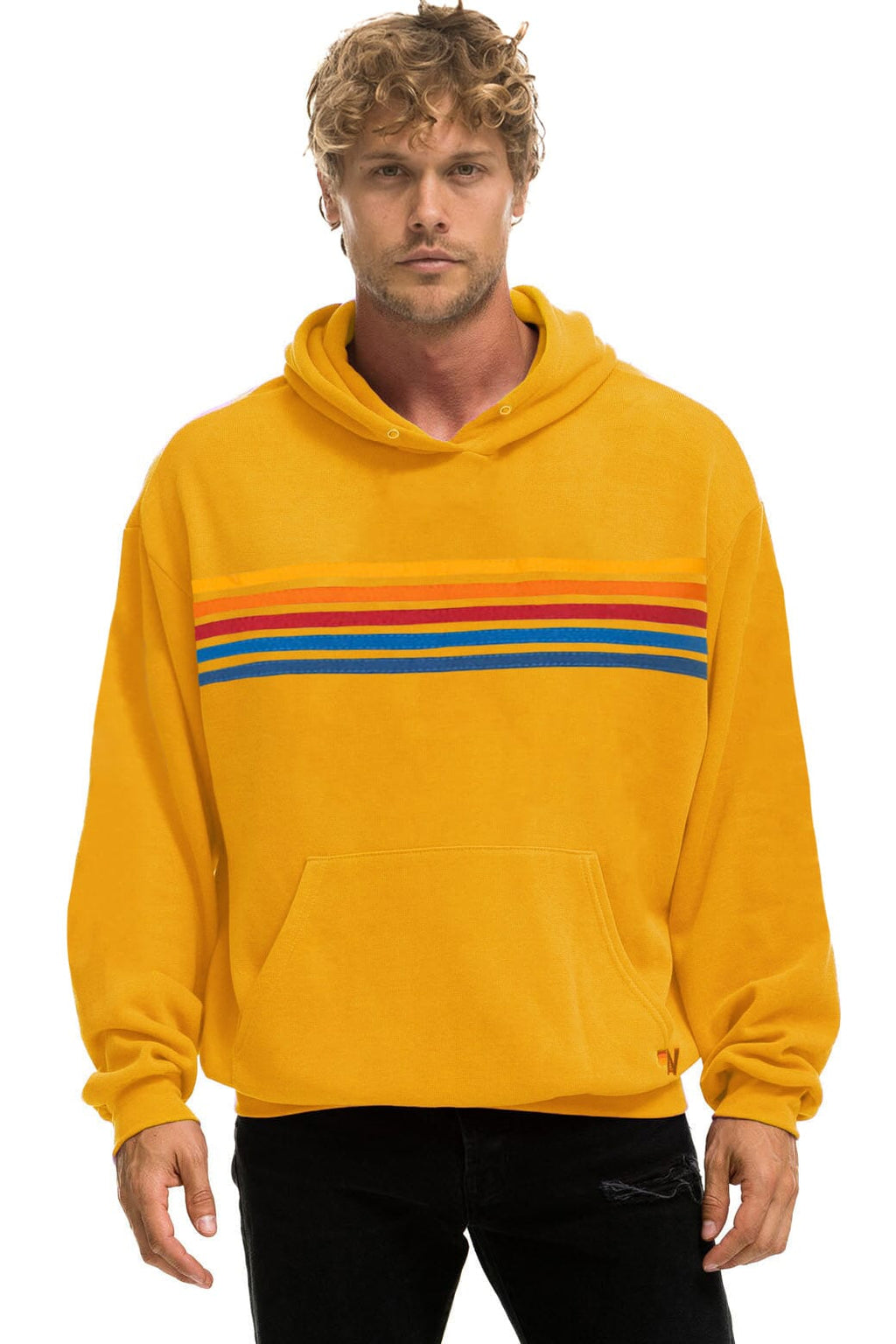 Retro 5 STRIPE RELAXED PULLOVER HOODIE - VINTAGE GOLD
