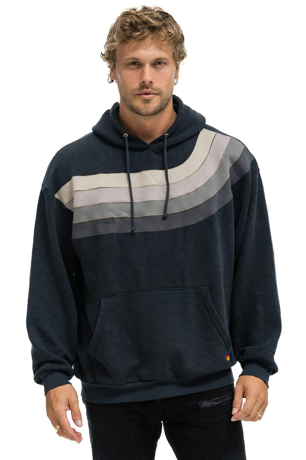 Retro WAVE STRIPE 4 PULLOVER HOODIE RELAXED - CHARCOAL CHARCOAL