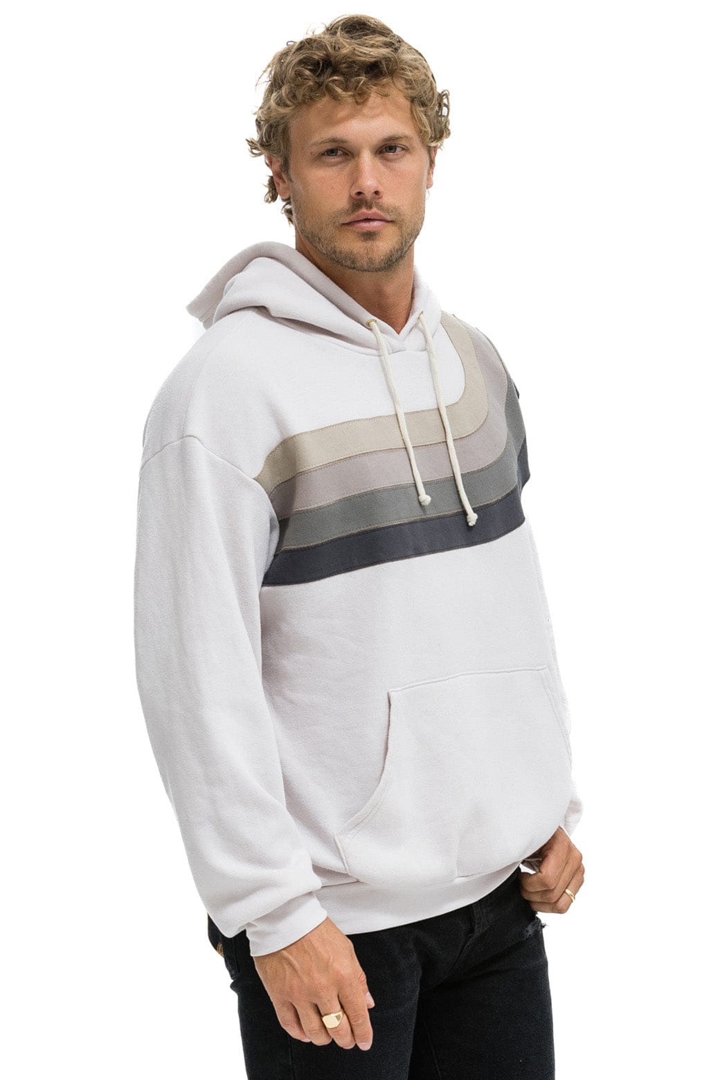 Retro WAVE STRIPE 4 PULLOVER HOODIE RELAXED - DOVE CHARCOAL