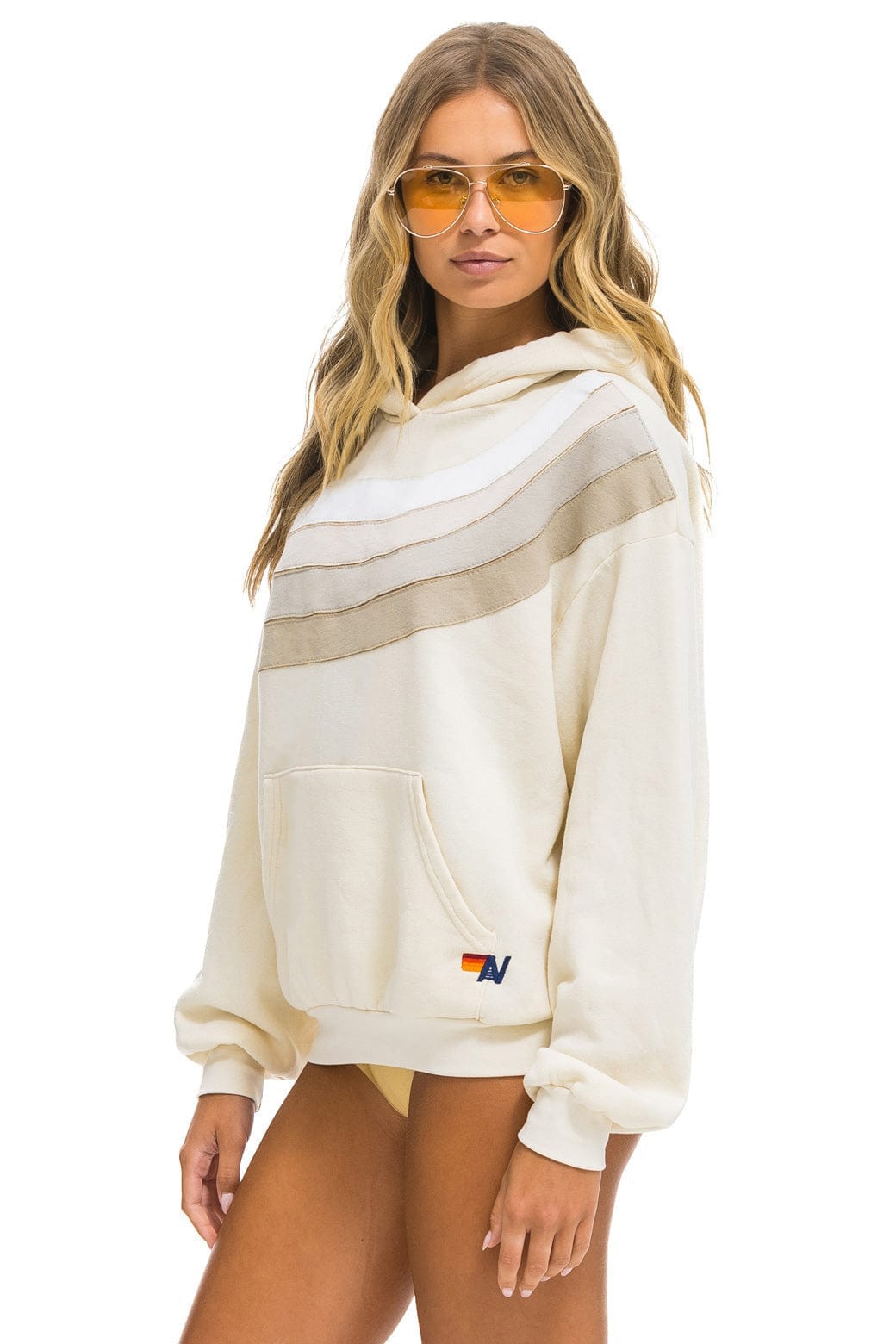 Retro WAVE STRIPE 4 PULLOVER HOODIE RELAXED - VINTAGE WHITE VINTAGE WHITE