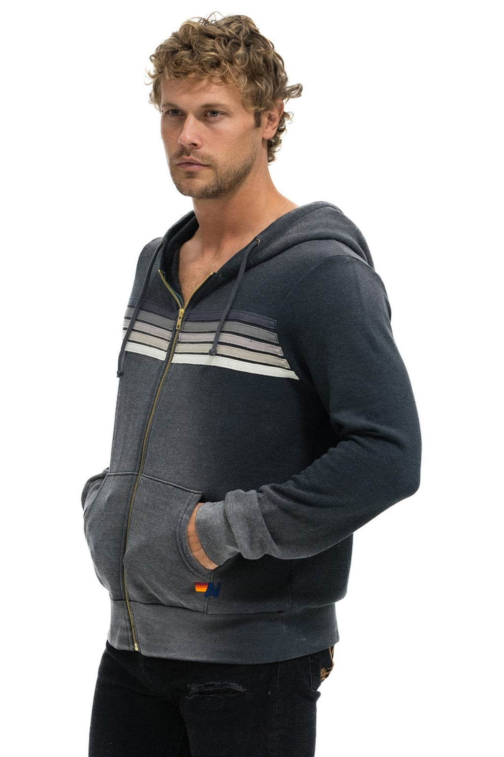 Retro 5 STRIPE HOODIE - FADED SMOKE