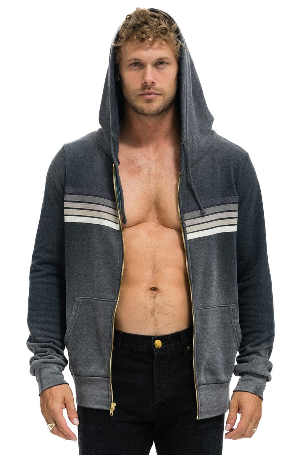 Retro 5 STRIPE HOODIE - FADED SMOKE