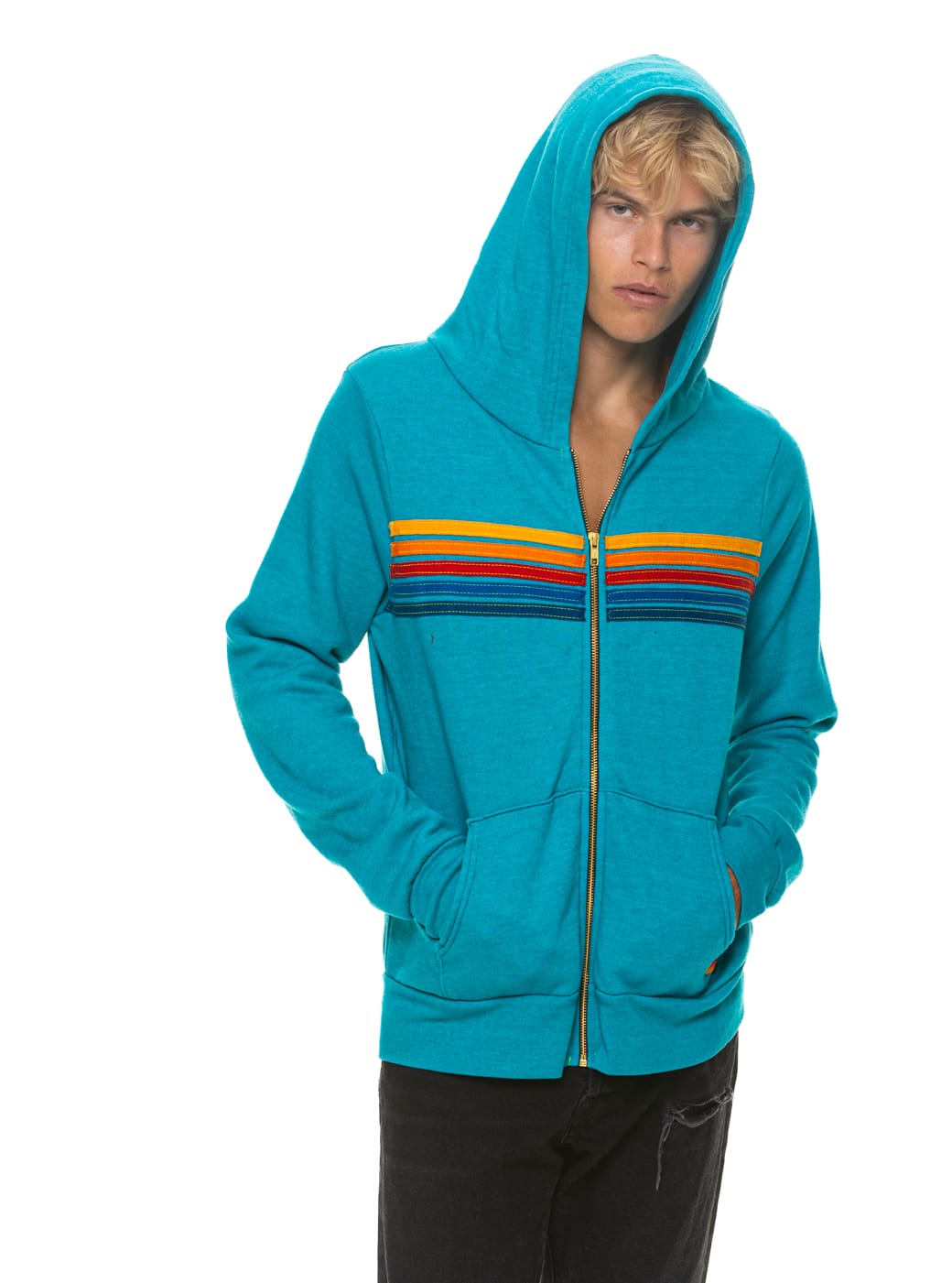 Retro 5 STRIPE HOODIE - TEAL