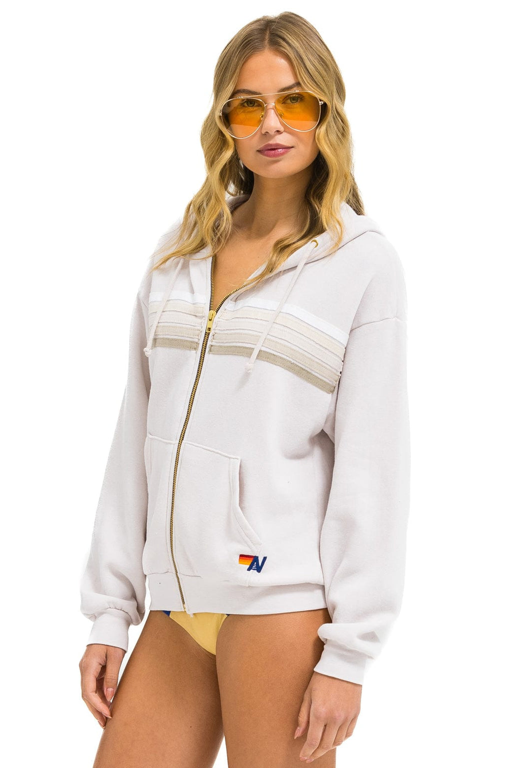 Retro 5 STRIPE RELAXED ZIP HOODIE - DOVE GREY WHITE GREY