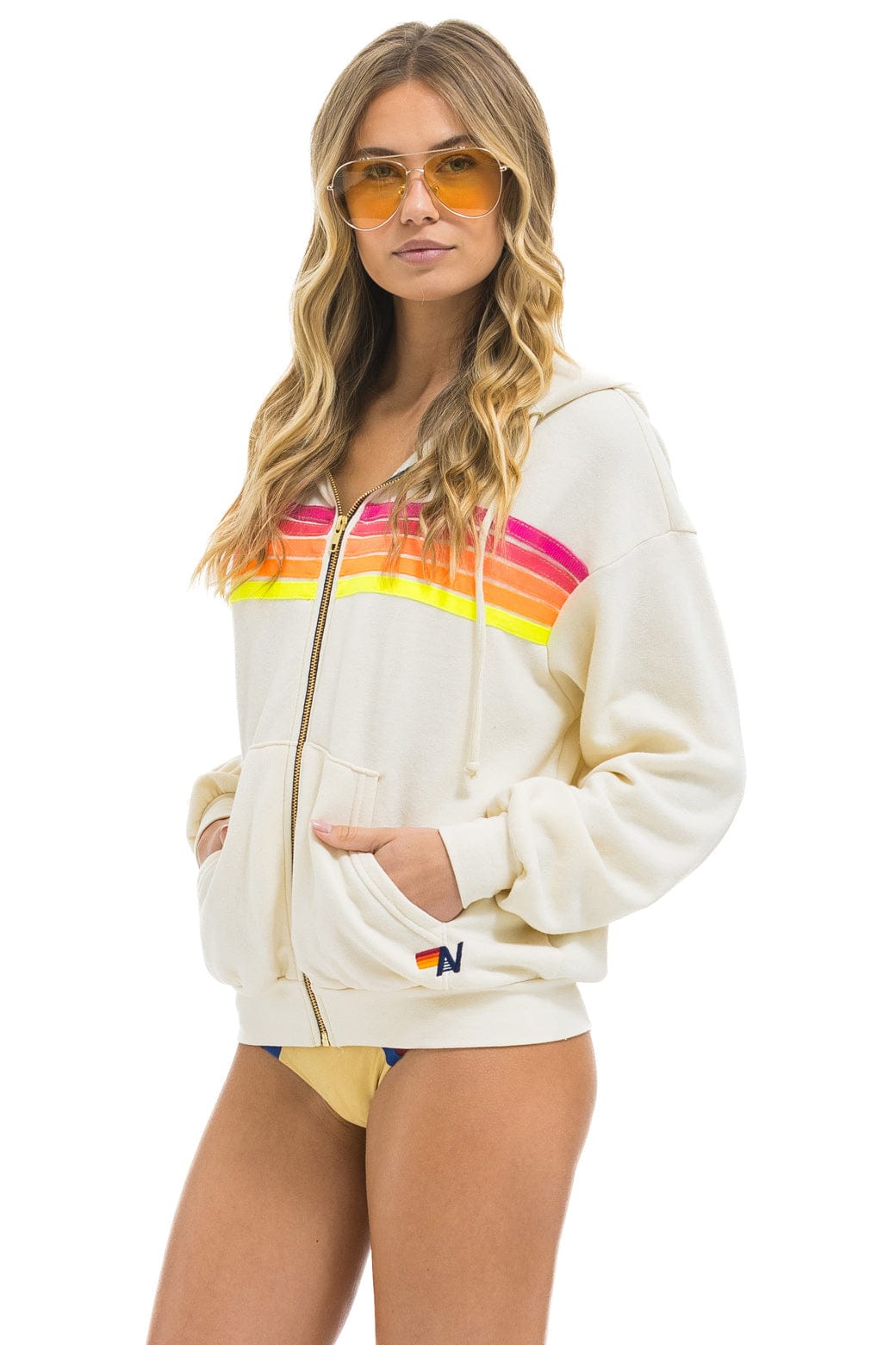 Retro 5 STRIPE RELAXED ZIP HOODIE - VINTAGE WHITE NEON