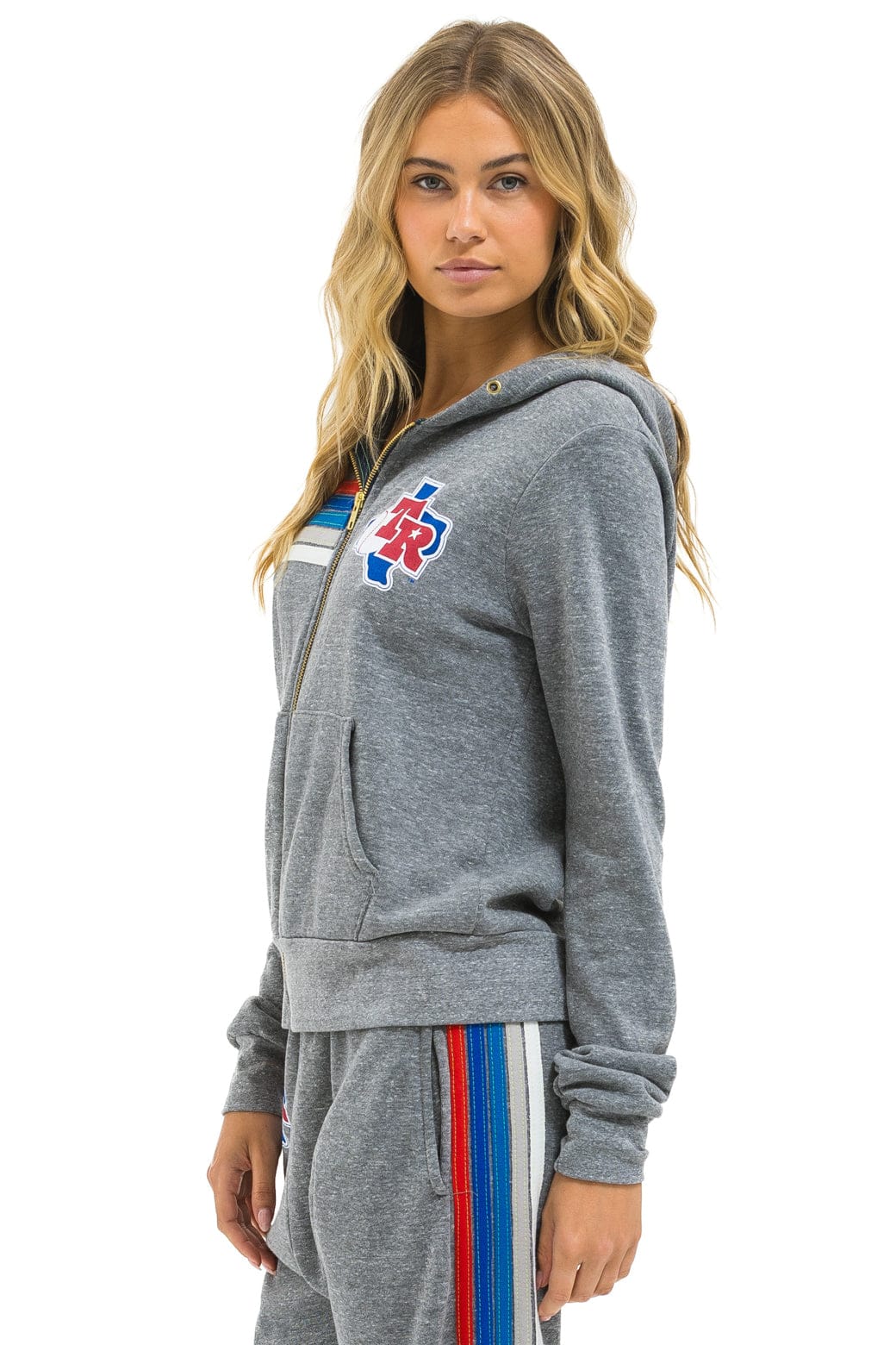 Retro TEXAS RANGERS 5 STRIPE ZIP HOODIE - HEATHER GREY USA
