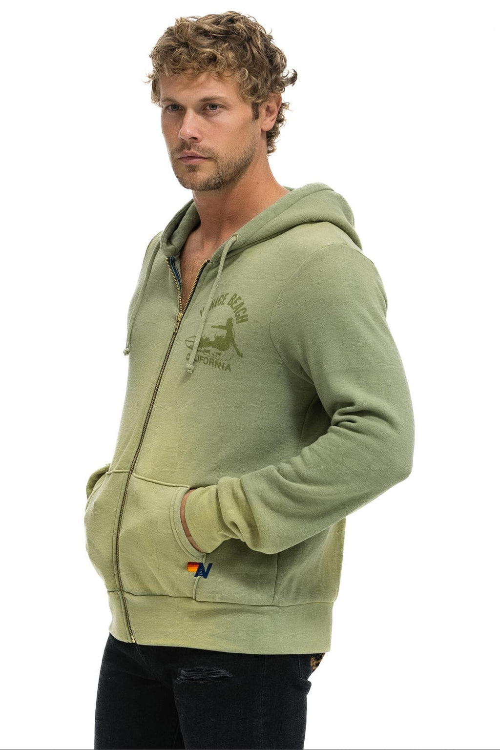Retro VENICE SURFER ZIP HOODIE - FADED ARMY