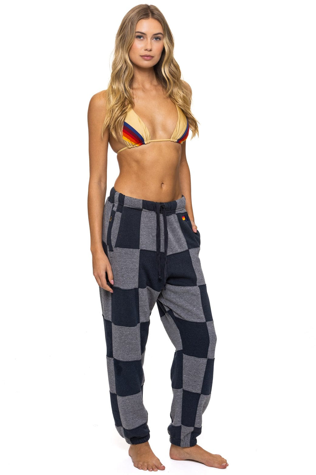 Retro CHECK QUILTED SWEATPANTS - HEATHER CHARCOAL