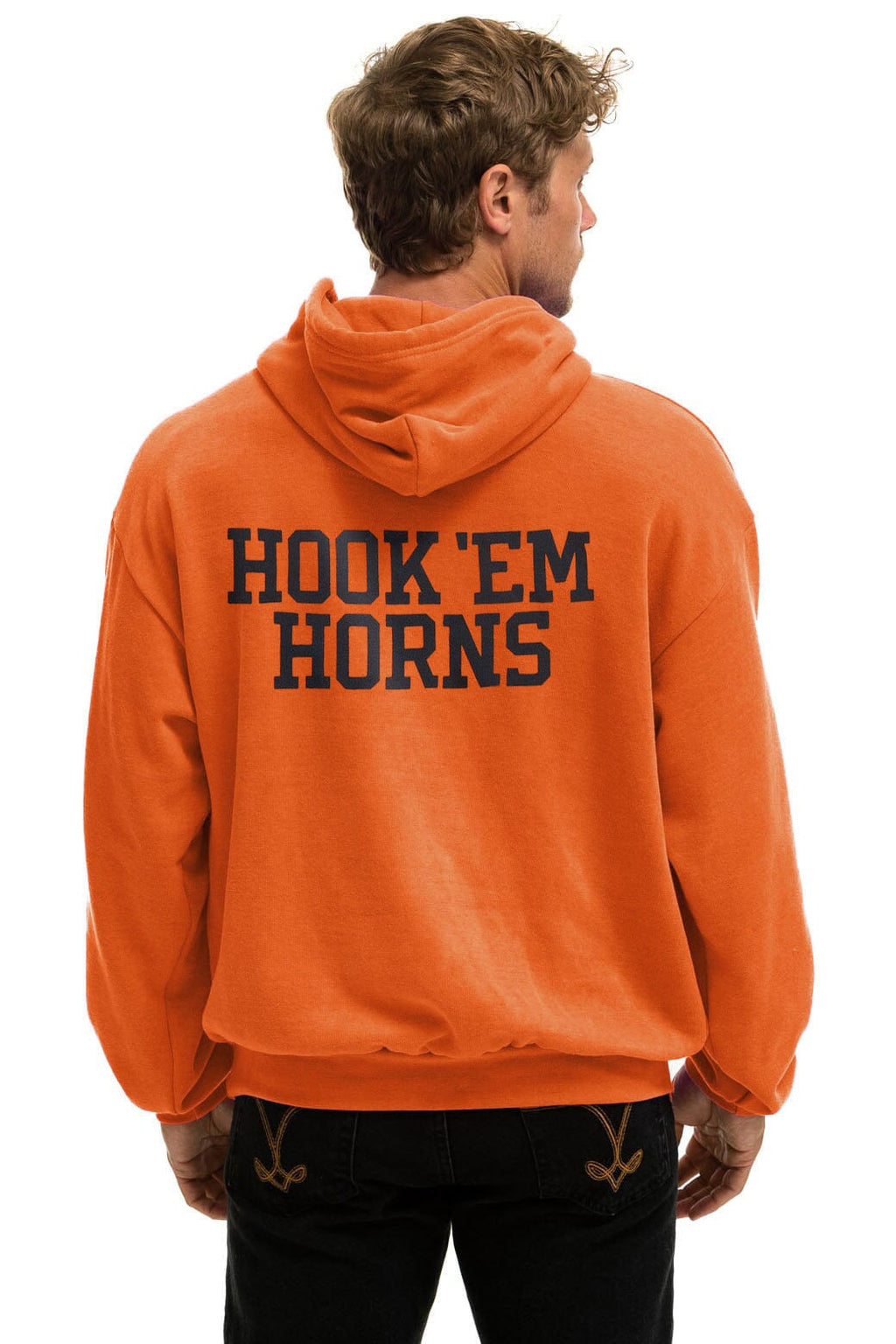 Retro UNIVERSITY OF TEXAS CIRCLE PRINT PULLOVER HOODIE RELAXED - BURNT ORANGE