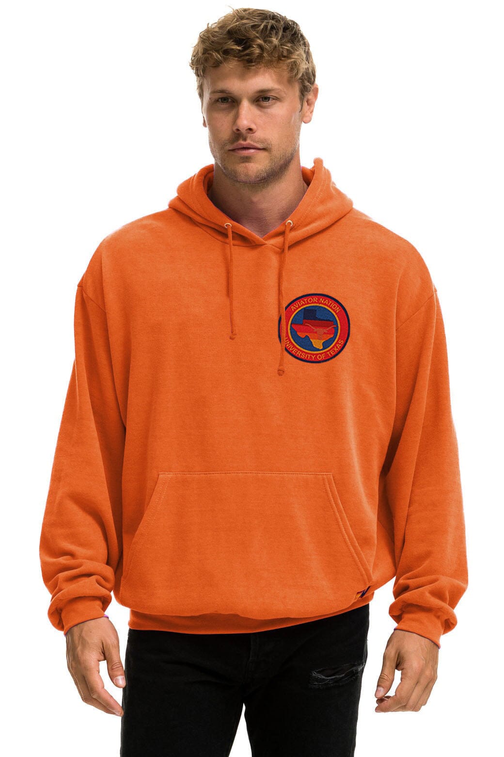 Retro UNIVERSITY OF TEXAS CIRCLE PRINT PULLOVER HOODIE RELAXED - BURNT ORANGE