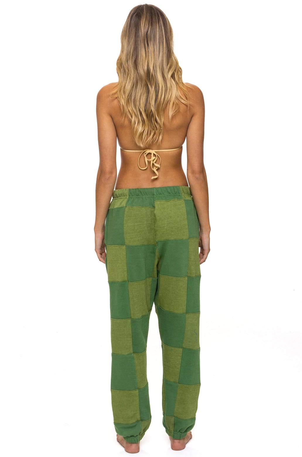 Retro CHECK QUILTED SWEATPANTS - JUNGLE GREEN PALM