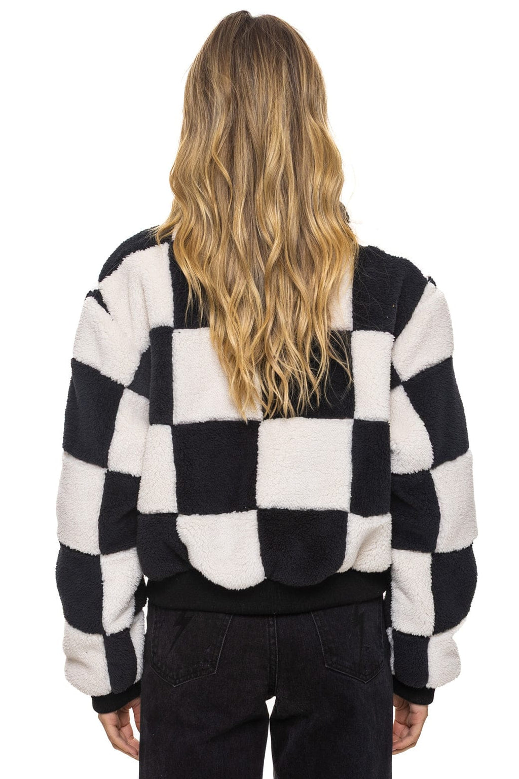 Retro TEDDY CHECKERBOARD WOMENS FULL ZIP JACKET - VINTAGE BLACK