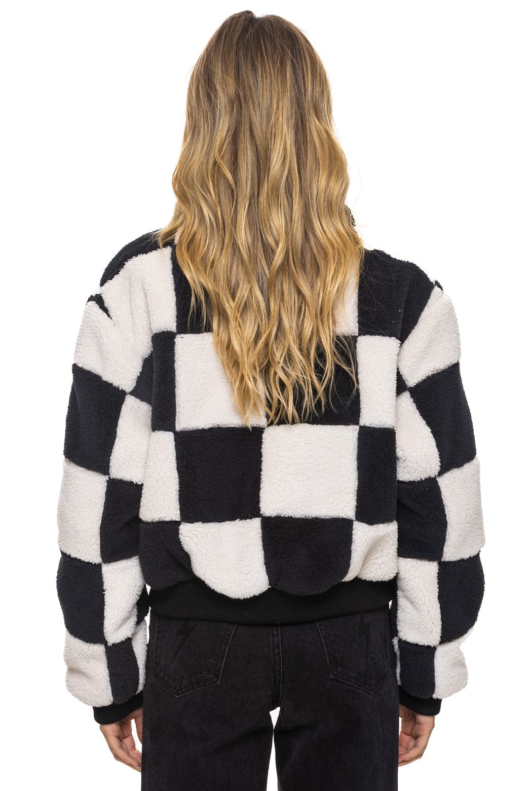 Retro TEDDY CHECKERBOARD WOMENS FULL ZIP JACKET - VINTAGE BLACK