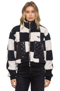 Retro TEDDY CHECKERBOARD WOMENS FULL ZIP JACKET - VINTAGE BLACK