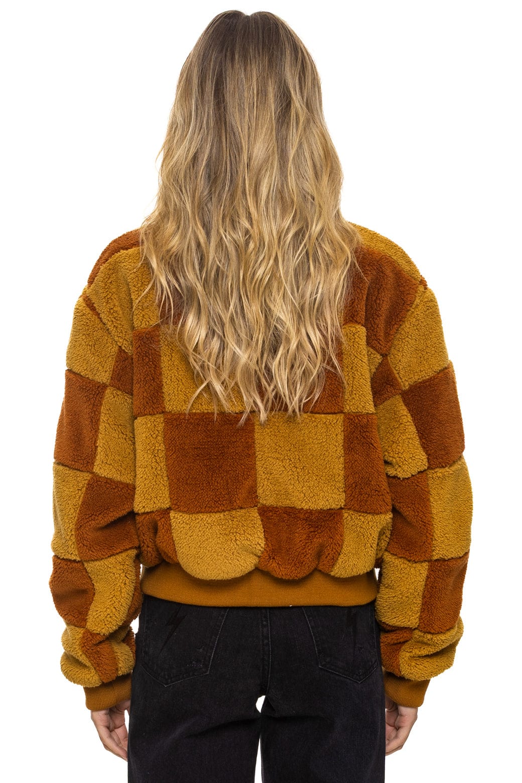 Retro TEDDY CHECKERBOARD WOMENS FULL ZIP JACKET - HONEY WHISKEY