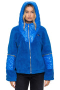 Retro TEDDY UNISEX OVERSIZED HOODED FULL ZIP JACKET - BLUE CINA