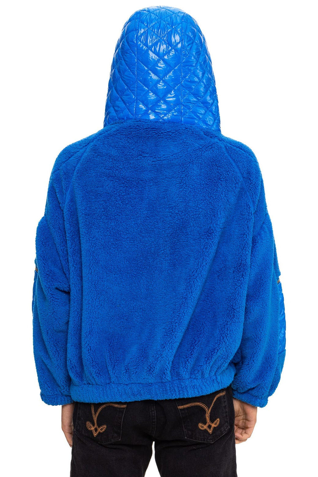 Retro TEDDY UNISEX OVERSIZED HOODED FULL ZIP JACKET - BLUE CINA