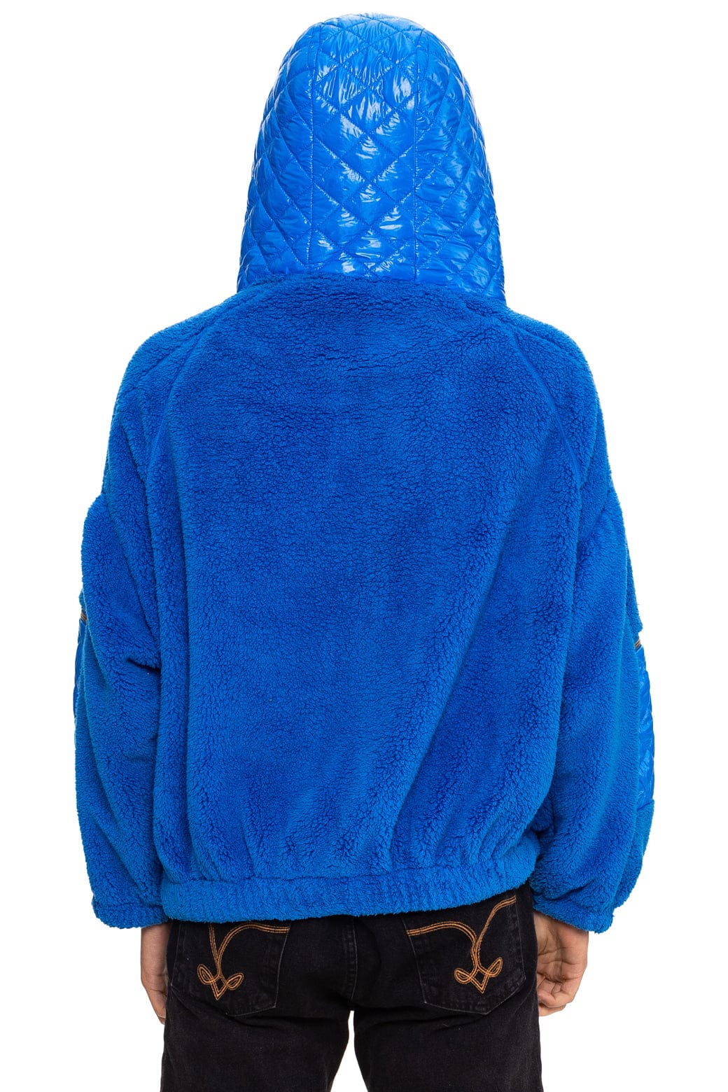 Retro TEDDY UNISEX OVERSIZED HOODED FULL ZIP JACKET - BLUE CINA