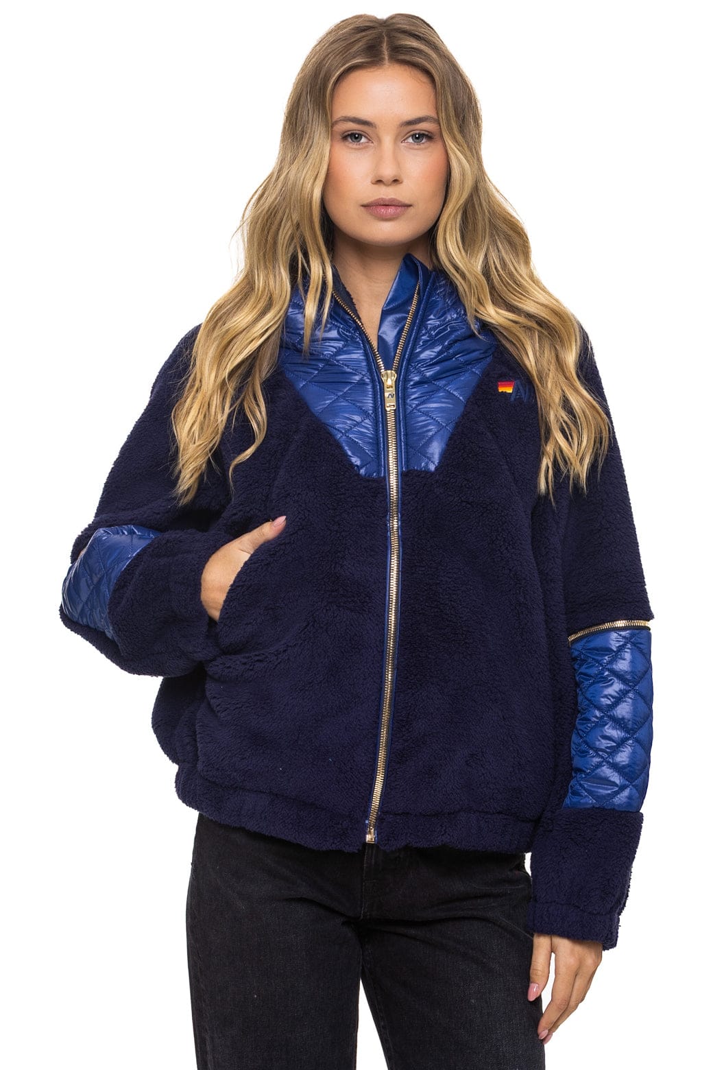 Retro TEDDY UNISEX OVERSIZED HOODED FULL ZIP JACKET - NAVY
