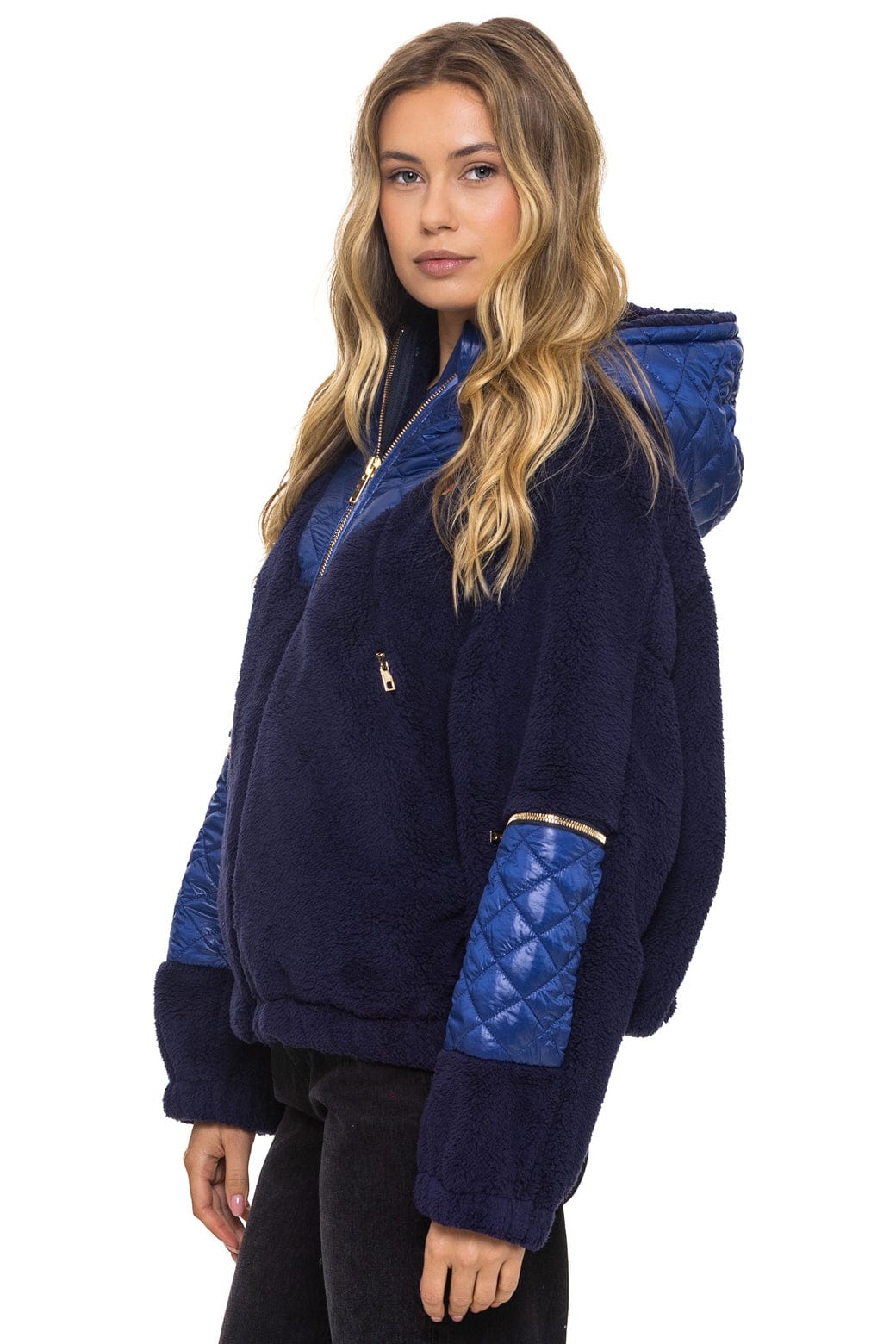 Retro TEDDY UNISEX OVERSIZED HOODED FULL ZIP JACKET - NAVY