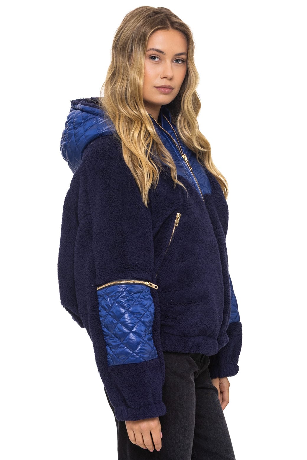 Retro TEDDY UNISEX OVERSIZED HOODED FULL ZIP JACKET - NAVY
