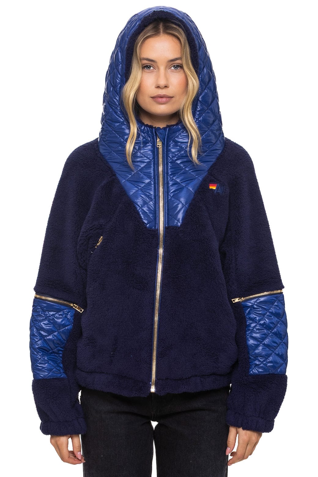 Retro TEDDY UNISEX OVERSIZED HOODED FULL ZIP JACKET - NAVY