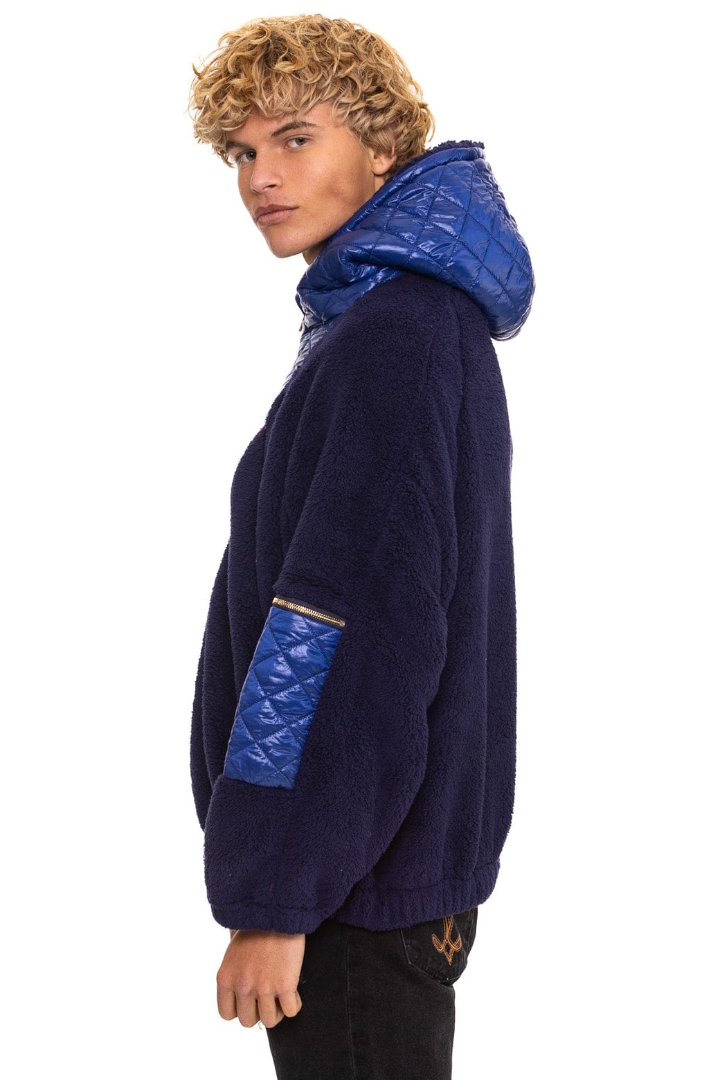 Retro TEDDY UNISEX OVERSIZED HOODED FULL ZIP JACKET - NAVY