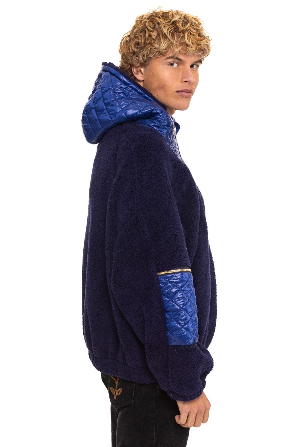 Retro TEDDY UNISEX OVERSIZED HOODED FULL ZIP JACKET - NAVY