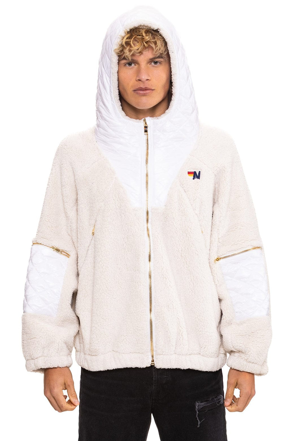 Retro TEDDY UNISEX OVERSIZED HOODED FULL ZIP JACKET - VINTAGE WHITE