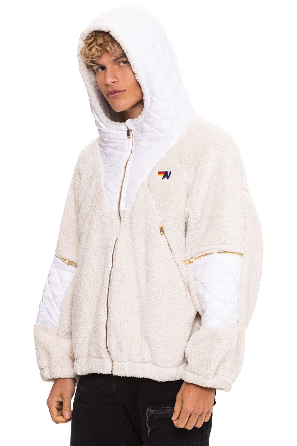 Retro TEDDY UNISEX OVERSIZED HOODED FULL ZIP JACKET - VINTAGE WHITE