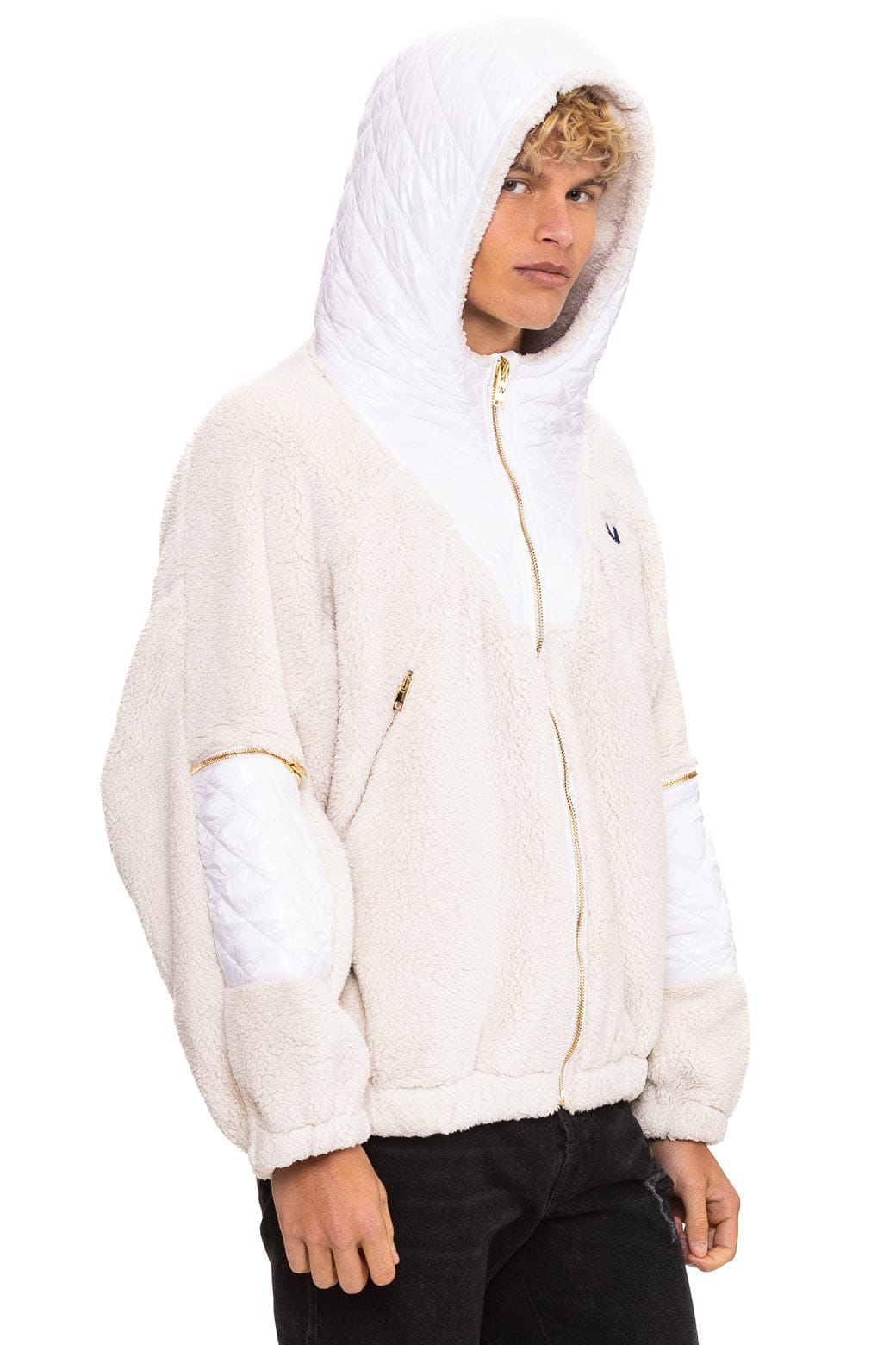Retro TEDDY UNISEX OVERSIZED HOODED FULL ZIP JACKET - VINTAGE WHITE