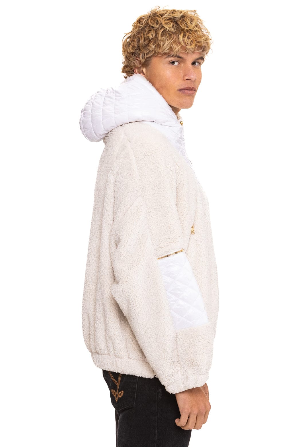 Retro TEDDY UNISEX OVERSIZED HOODED FULL ZIP JACKET - VINTAGE WHITE