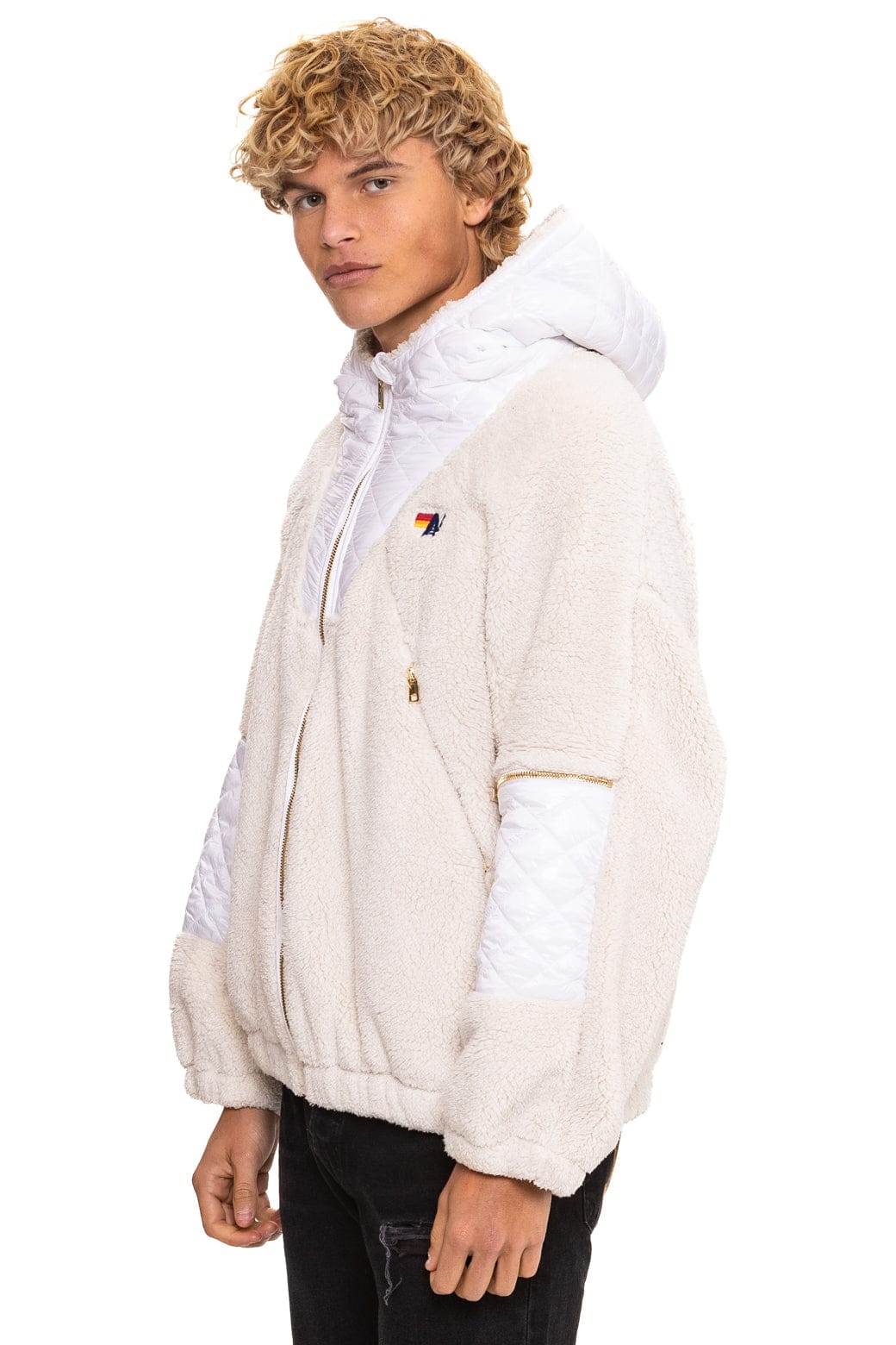 Retro TEDDY UNISEX OVERSIZED HOODED FULL ZIP JACKET - VINTAGE WHITE