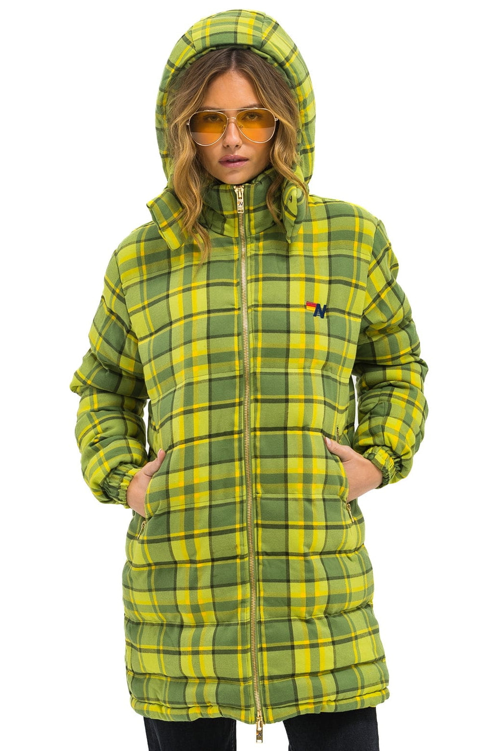 Retro PLAID UNISEX LONG TREKKER JACKET - AVOCADO PLAID