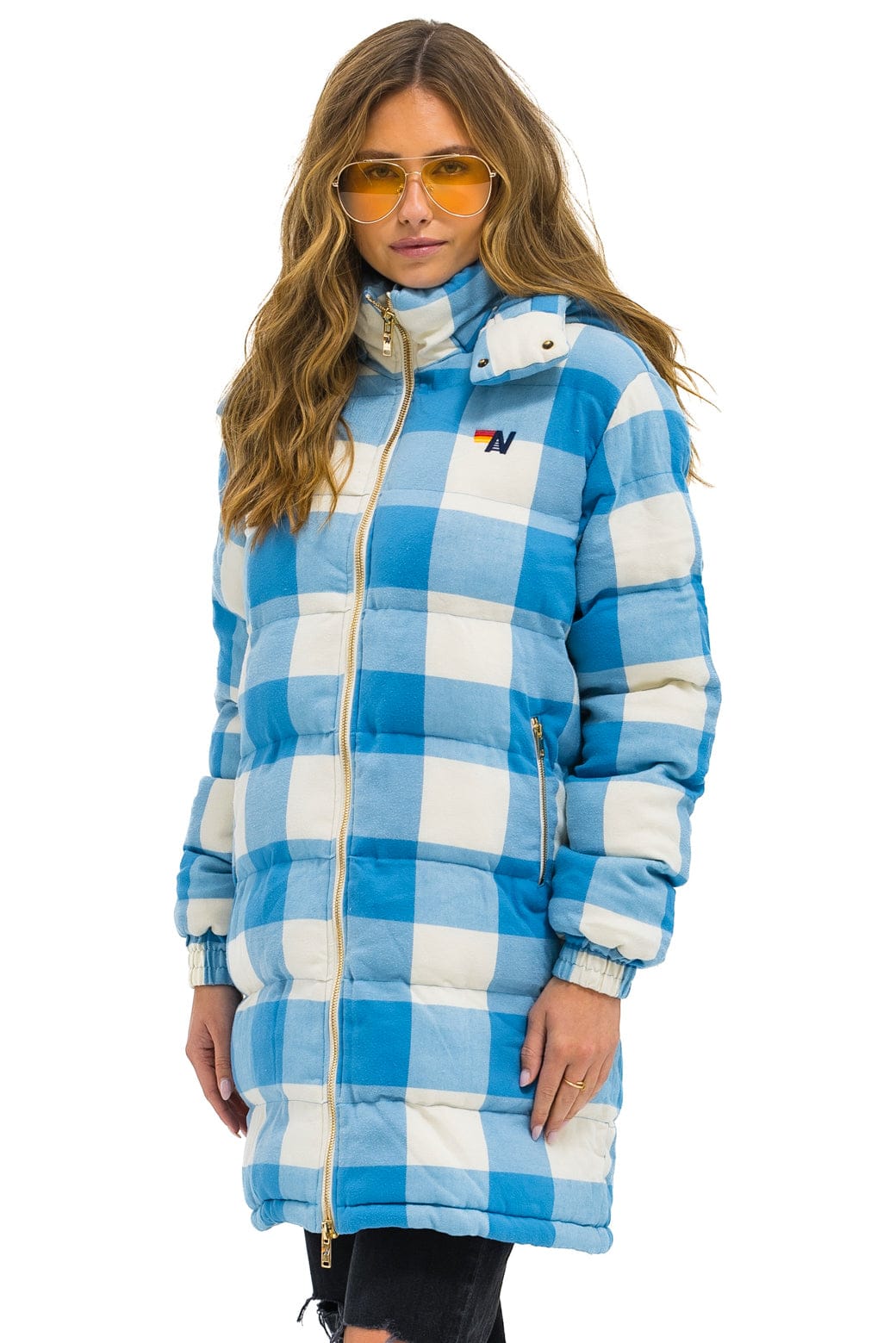 Retro PLAID UNISEX LONG TREKKER JACKET - SKY PLAID