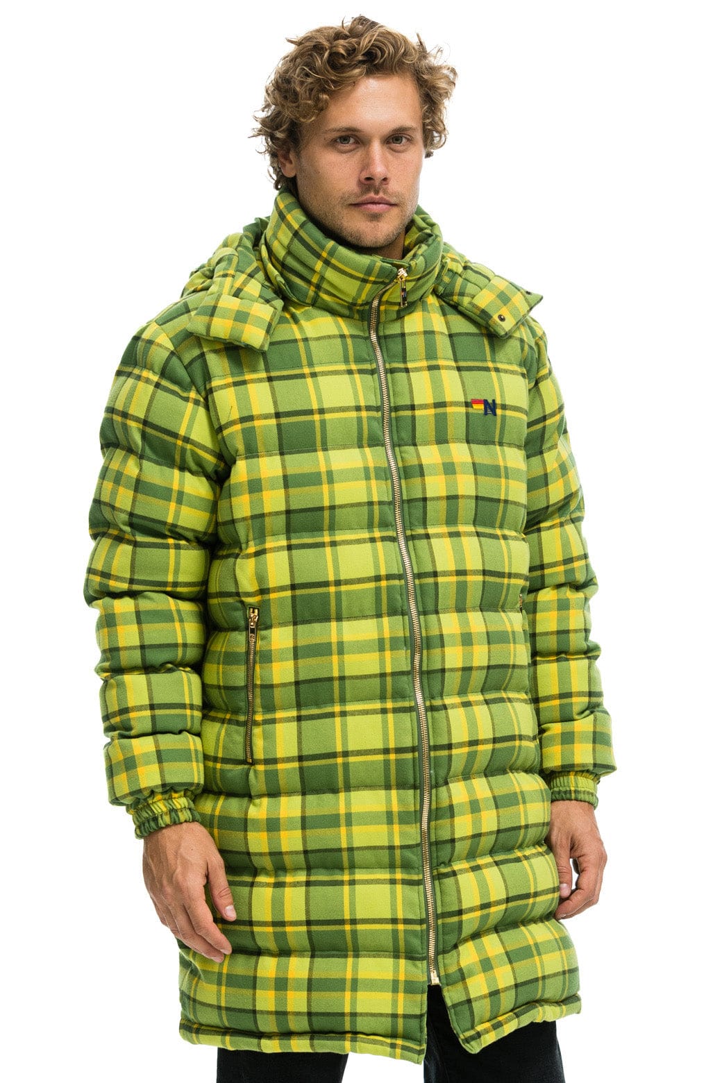 Retro PLAID UNISEX LONG TREKKER JACKET - AVOCADO PLAID