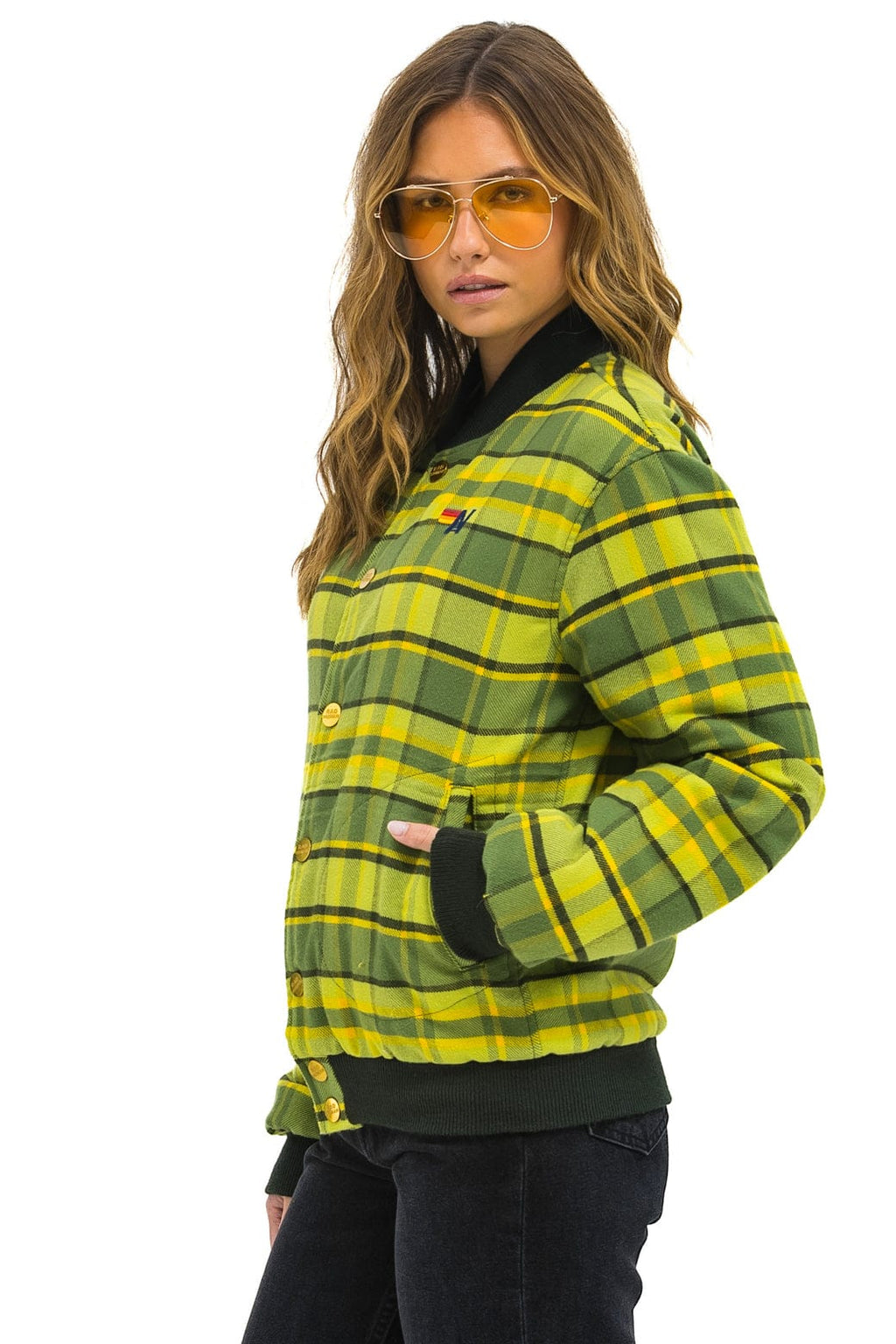 Retro PLAID UNISEX VARSITY JACKET - AVOCADO PLAID
