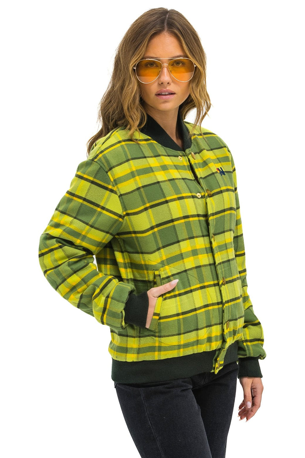 Retro PLAID UNISEX VARSITY JACKET - AVOCADO PLAID