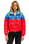 Retro COLOR BLOCK LUXE APRES PUFFER JACKET - GLOSSY CHERRY