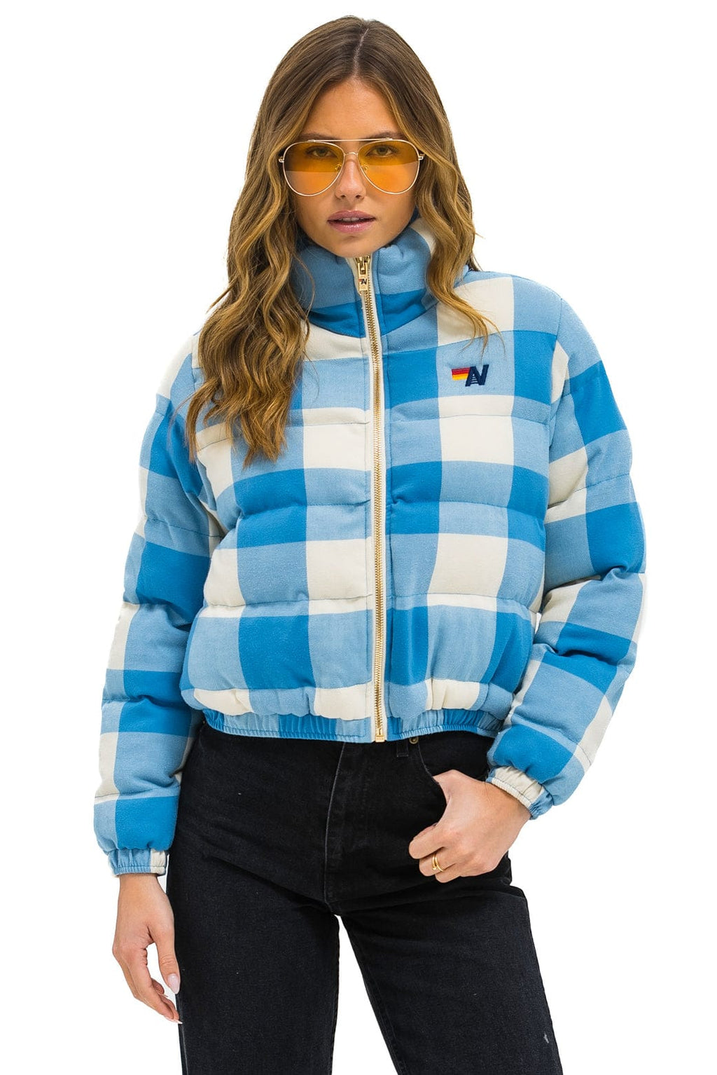 Retro APRES PLAID PUFFER JACKET - SKY PLAID
