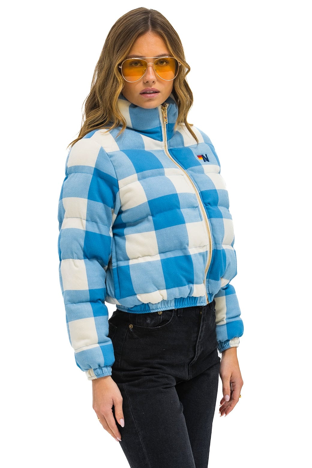 Retro APRES PLAID PUFFER JACKET - SKY PLAID
