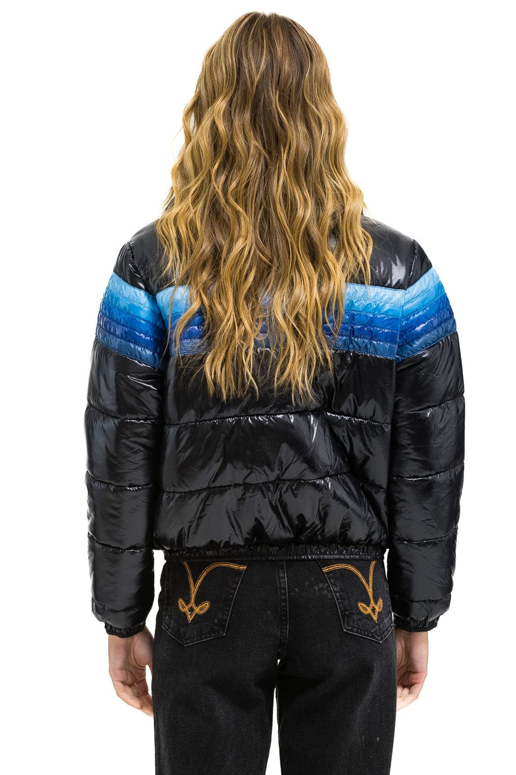 Retro 5 STRIPE APRES JACKET - GLOSSY BLACK BLUE STRIPES