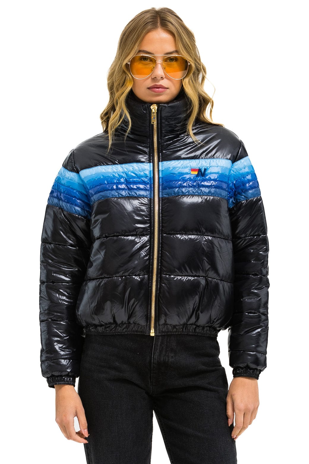 Retro 5 STRIPE APRES JACKET - GLOSSY BLACK BLUE STRIPES